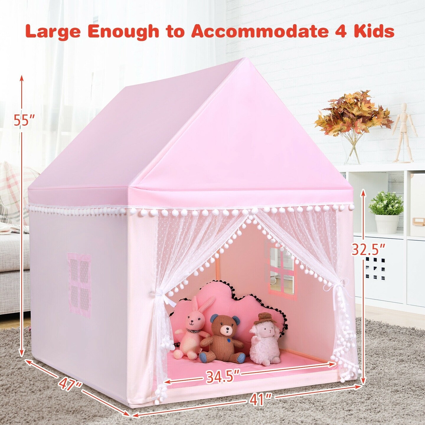 Kids Play Tent Large Playhouse Children Play Castle Fairy Tent Gift with Mat