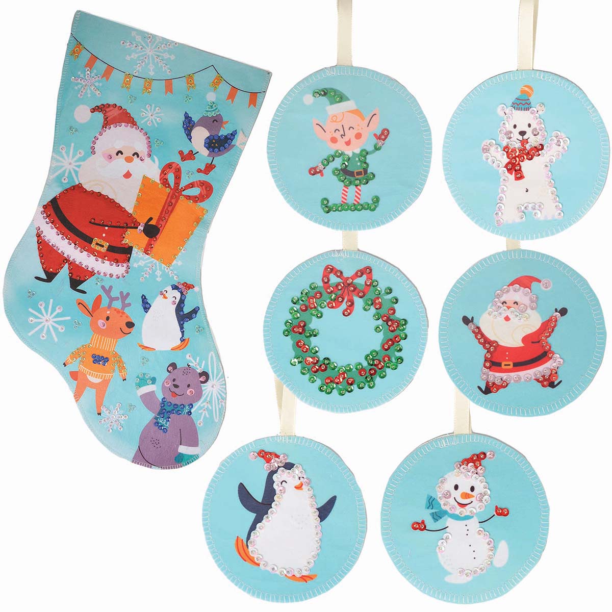 Herrschners Cute Santa Stocking & Ornament, Set of 2 Felt & Sequin Kit ...