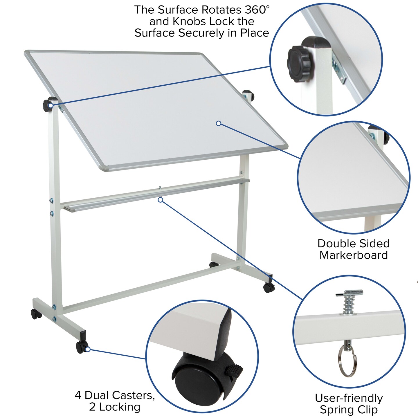 Emma and Oliver Double-Sided Mobile White Board Stand with Pen Tray
