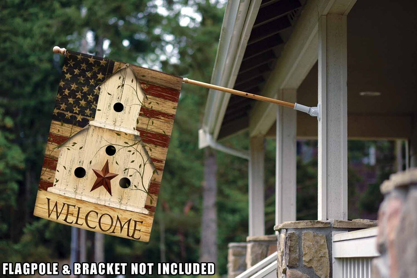 Americana Birdhouse Welcome Decorative Patriotic Flag