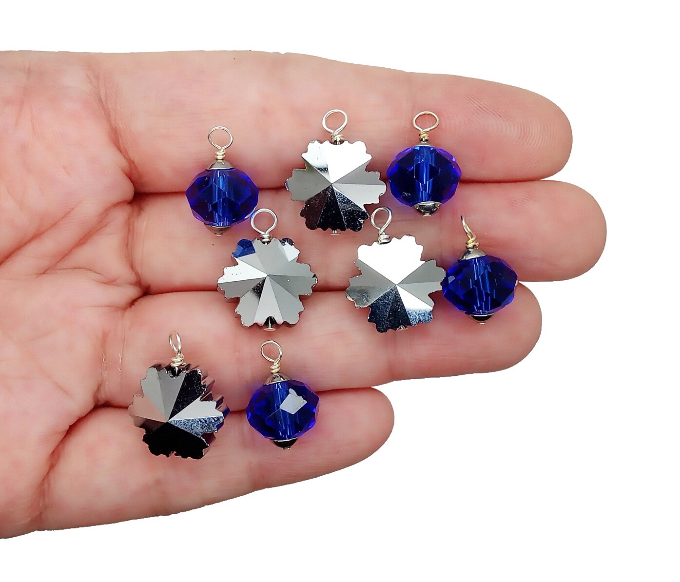 Miniature Ornaments, 8 pieces, Silver Snowflakes &#x26; Blue Baubles, Adorabilities