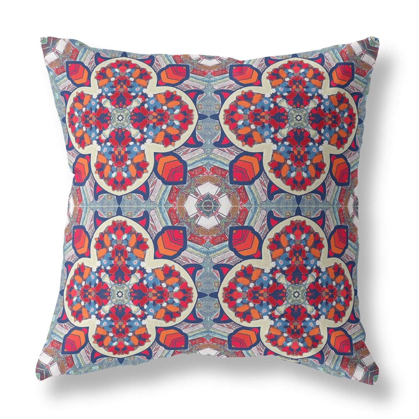 26 Red Blue Cloverleaf Indoor Outdoor Zippered Throw Pillow