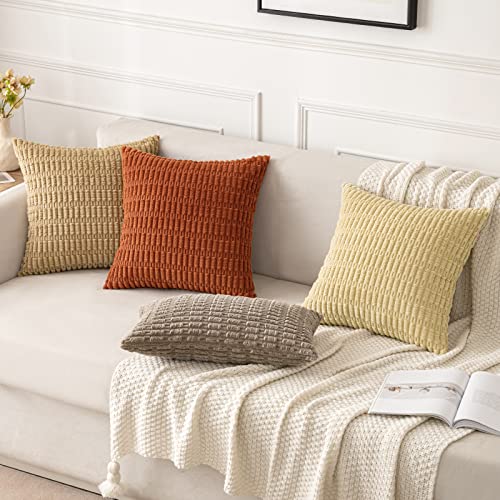 MIULEE Pack of 2 Corduroy Decorative Fall Throw Pillow Covers 18x18 Inch Soft Boho Striped Pillow Covers Modern Farmhouse Home Decor for Sofa Living Room Couch Bed Rust