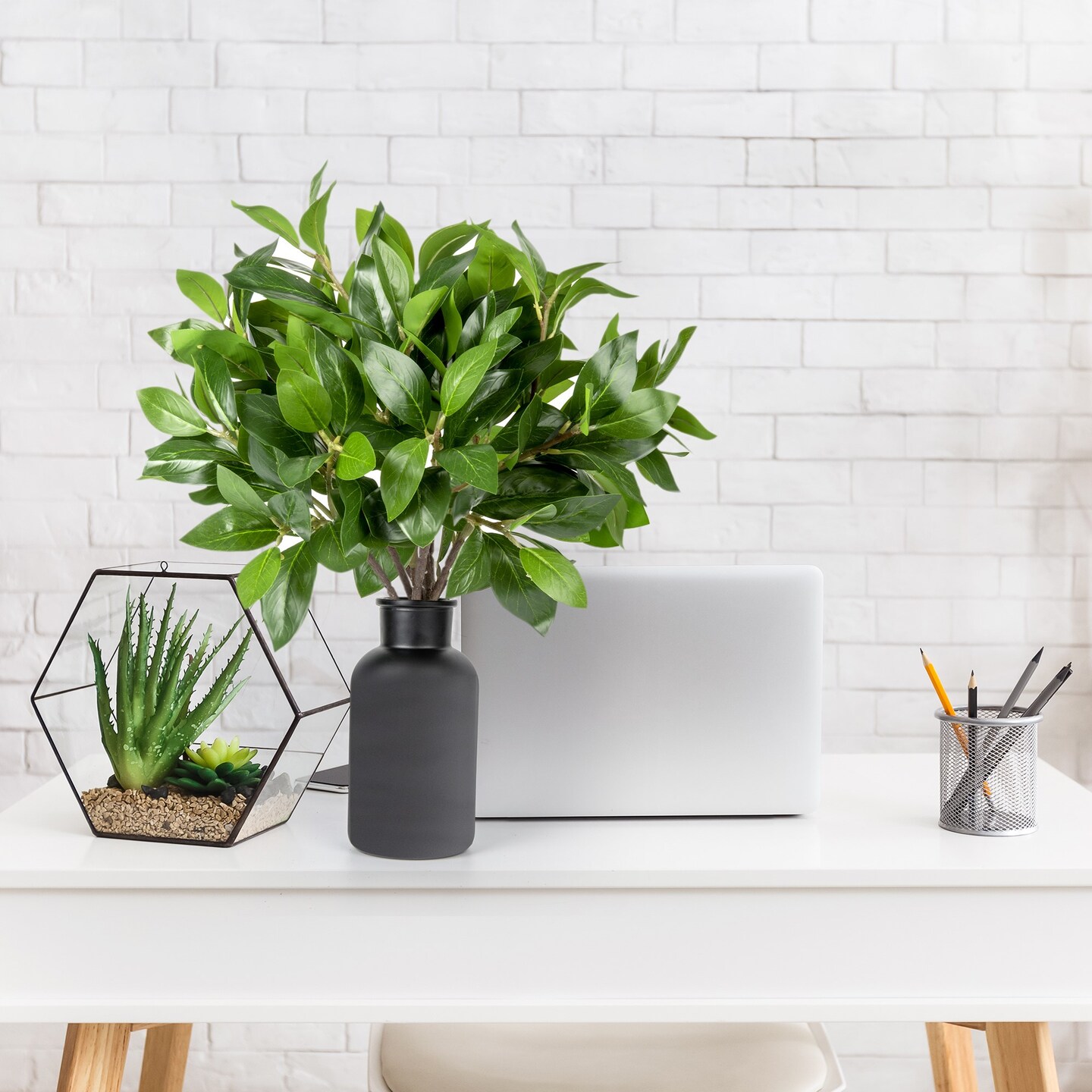 Greenery Branches Artificial Tree Stems 21” Long Faux Plants Green Leaves, 6pcs