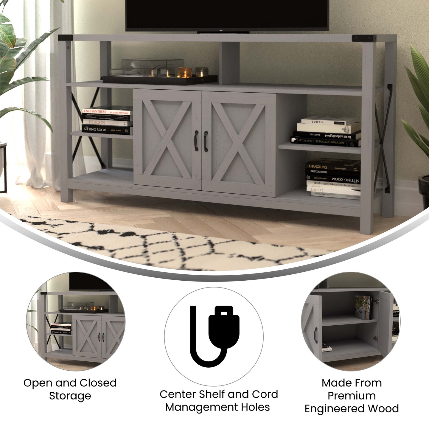 Merrick Lane Green River Media Console with Open and Closed Storage