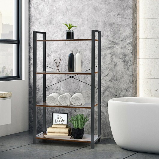 4-Tier Rustic Bookshelf Industrial Bookcase Display Shelf Storage Rack -Brown