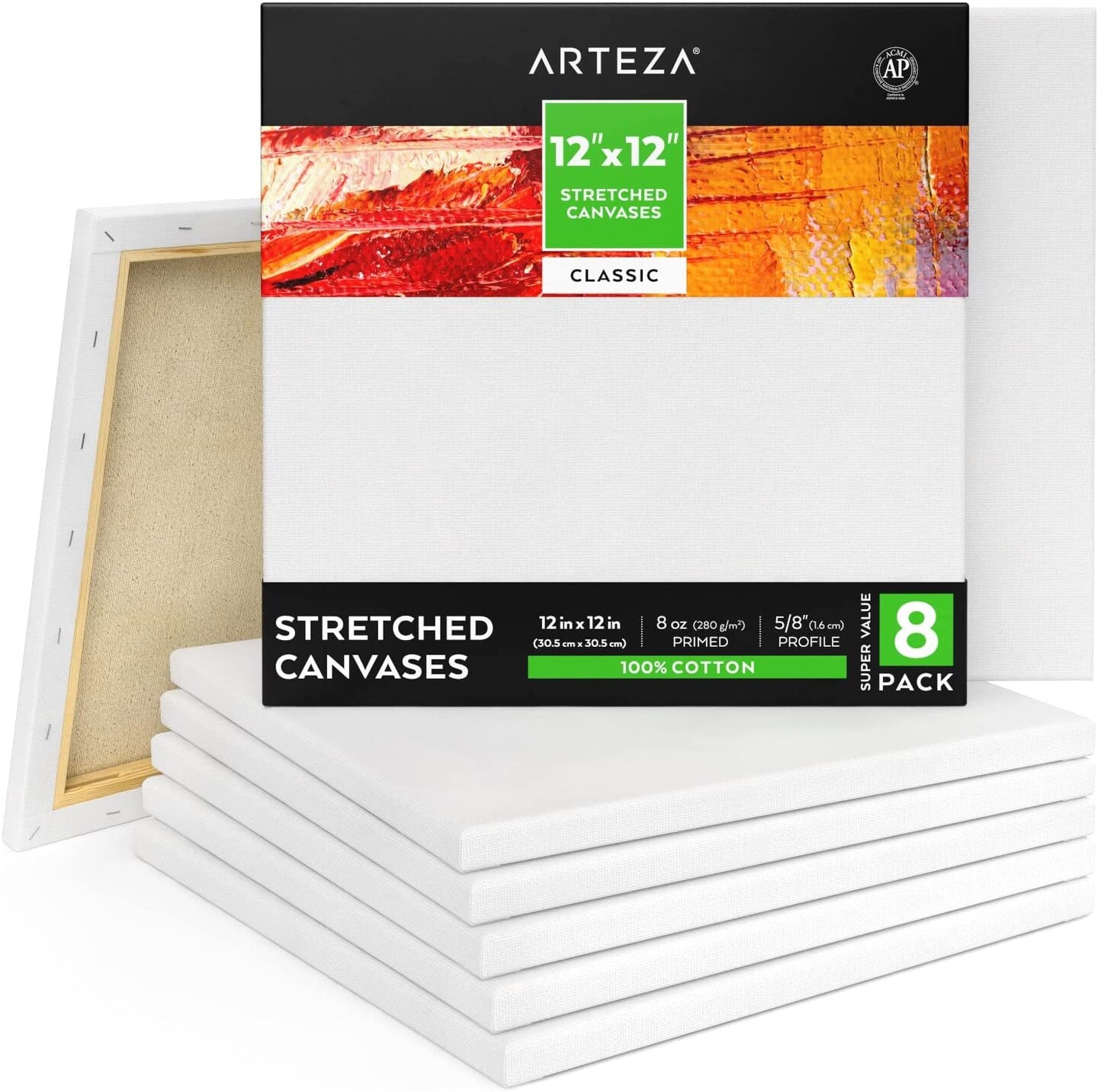  Premiere by Nicole 8 Pack Stretched Canvas for  Painting,9x12, Bulk Value Pack Plain White Rectangular Canvases,Triple  Acrylic Gesso Primed