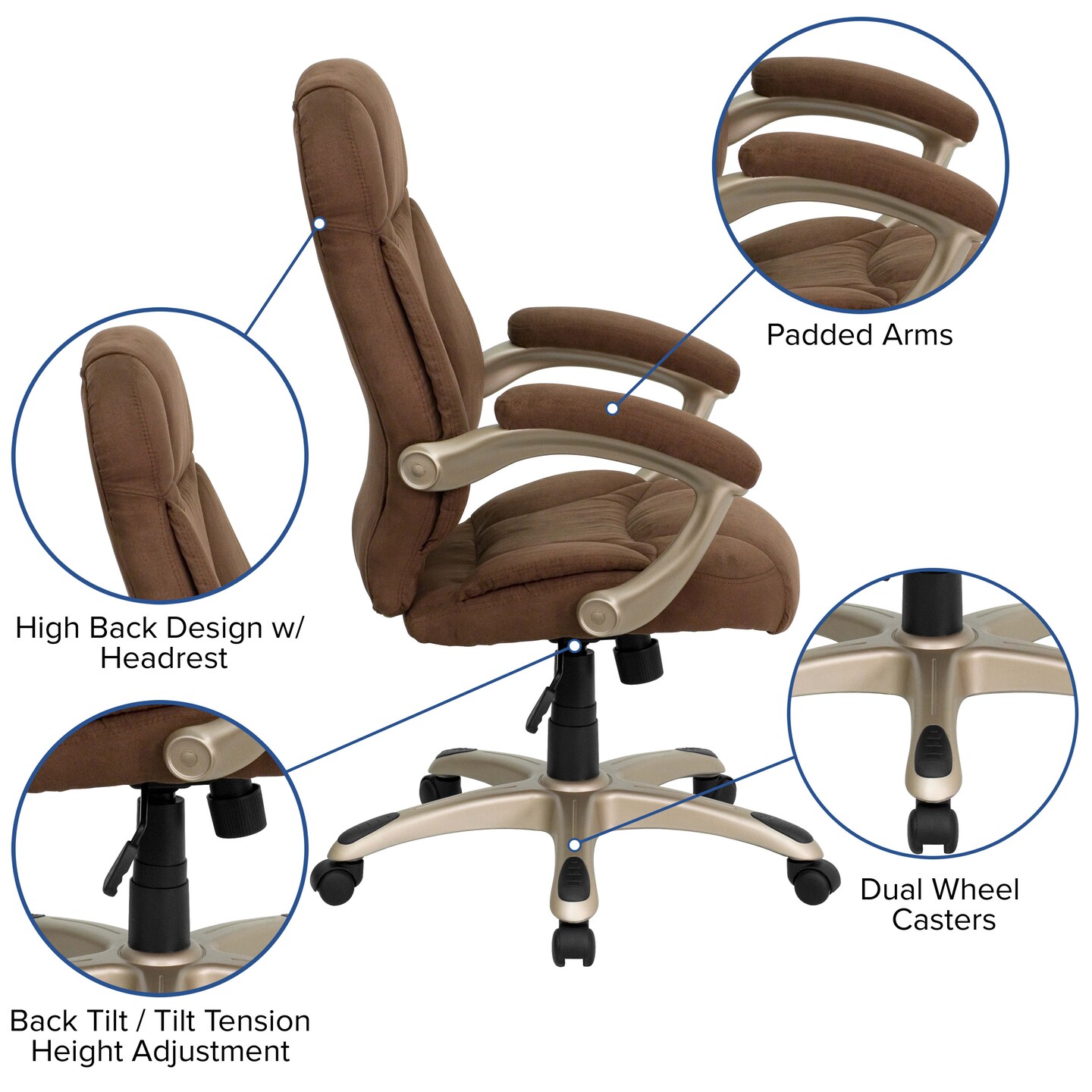 Emma and Oliver High Back Executive Ergonomic Office Chair with Silver Nylon Base and Arms