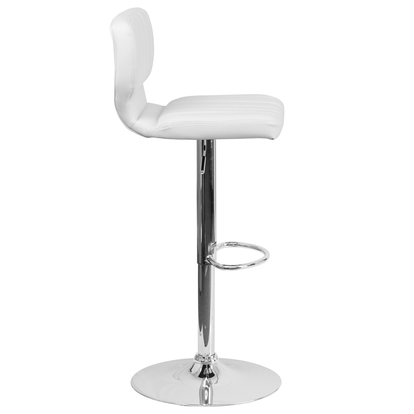 Merrick Lane Set of Two Swivel Bar Stools with Vertical Stitched Back and Adjustable Chrome Base with Footrest