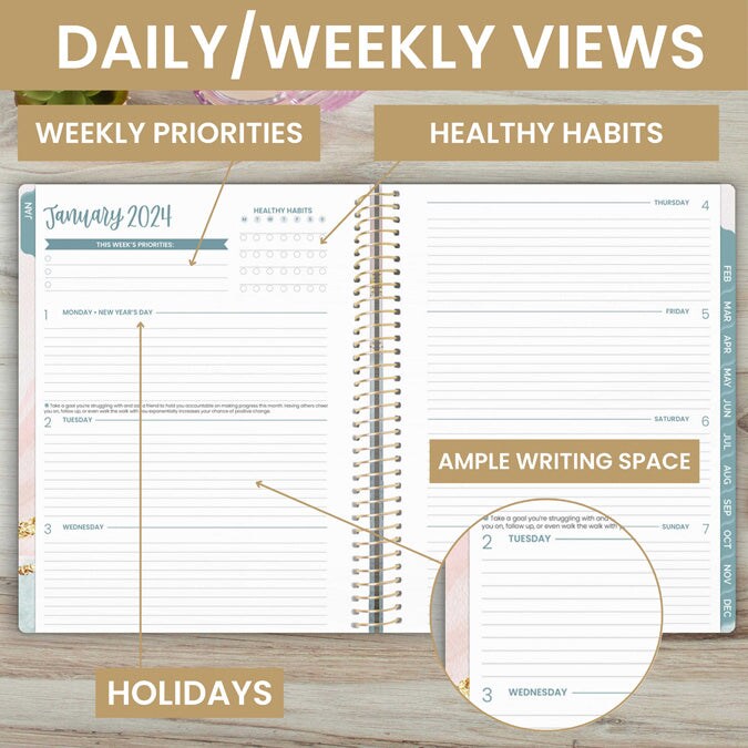 bloom daily planners 2024 Soft Cover Planner, 8.5" x 11", Daydream Believer, Pink & Blue