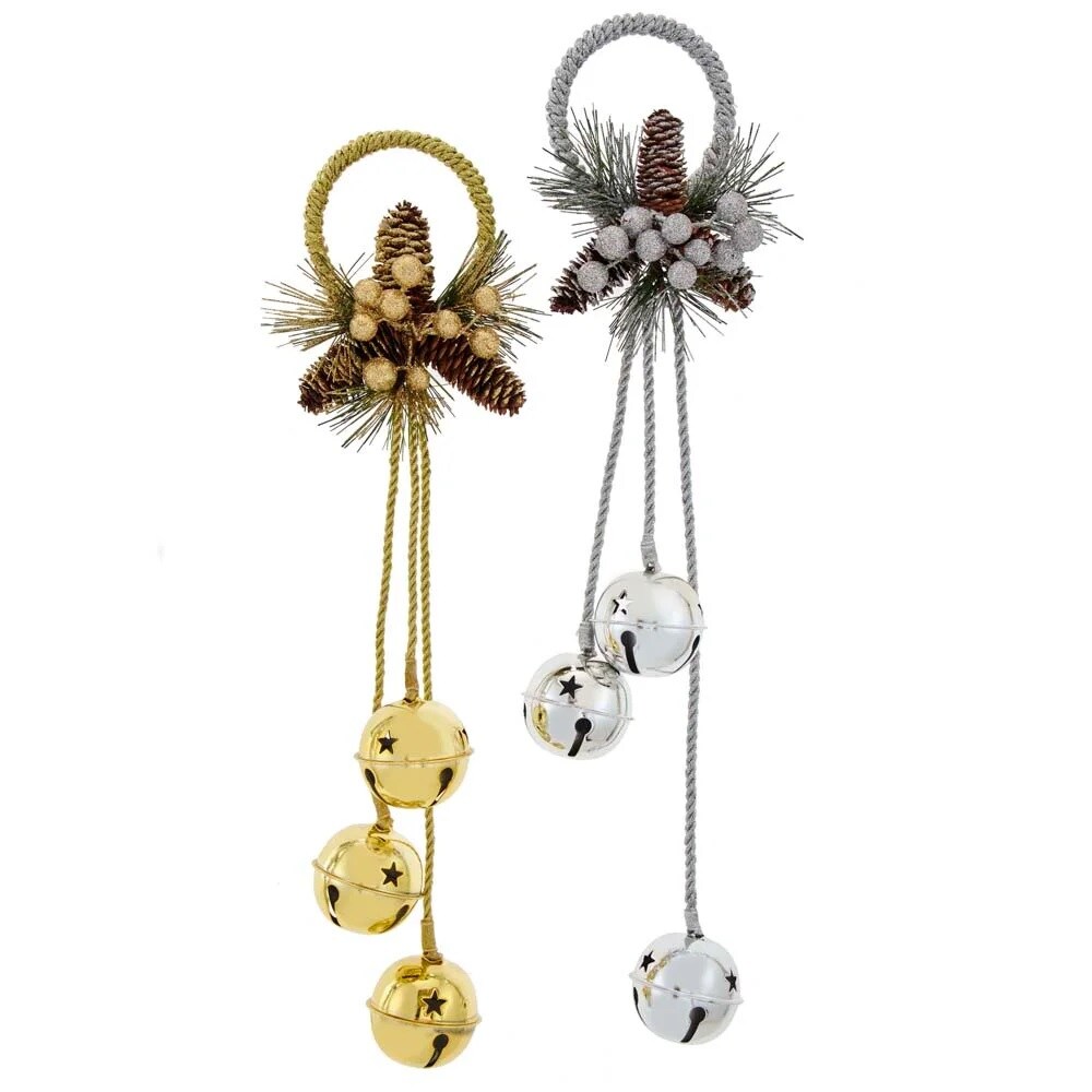 KSA Pack of 12 Gold and Silver Pinecone with Bells Christmas Door