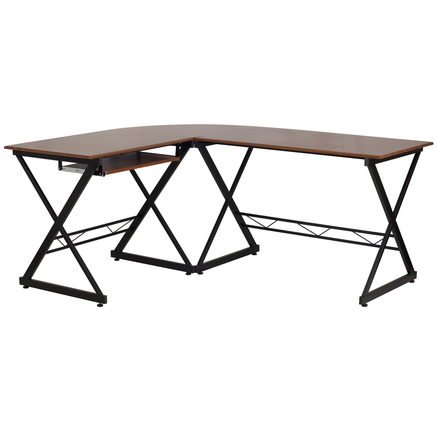 Emma and Oliver Laminate L-Shape Computer Desk with Pull-Out Keyboard Tray