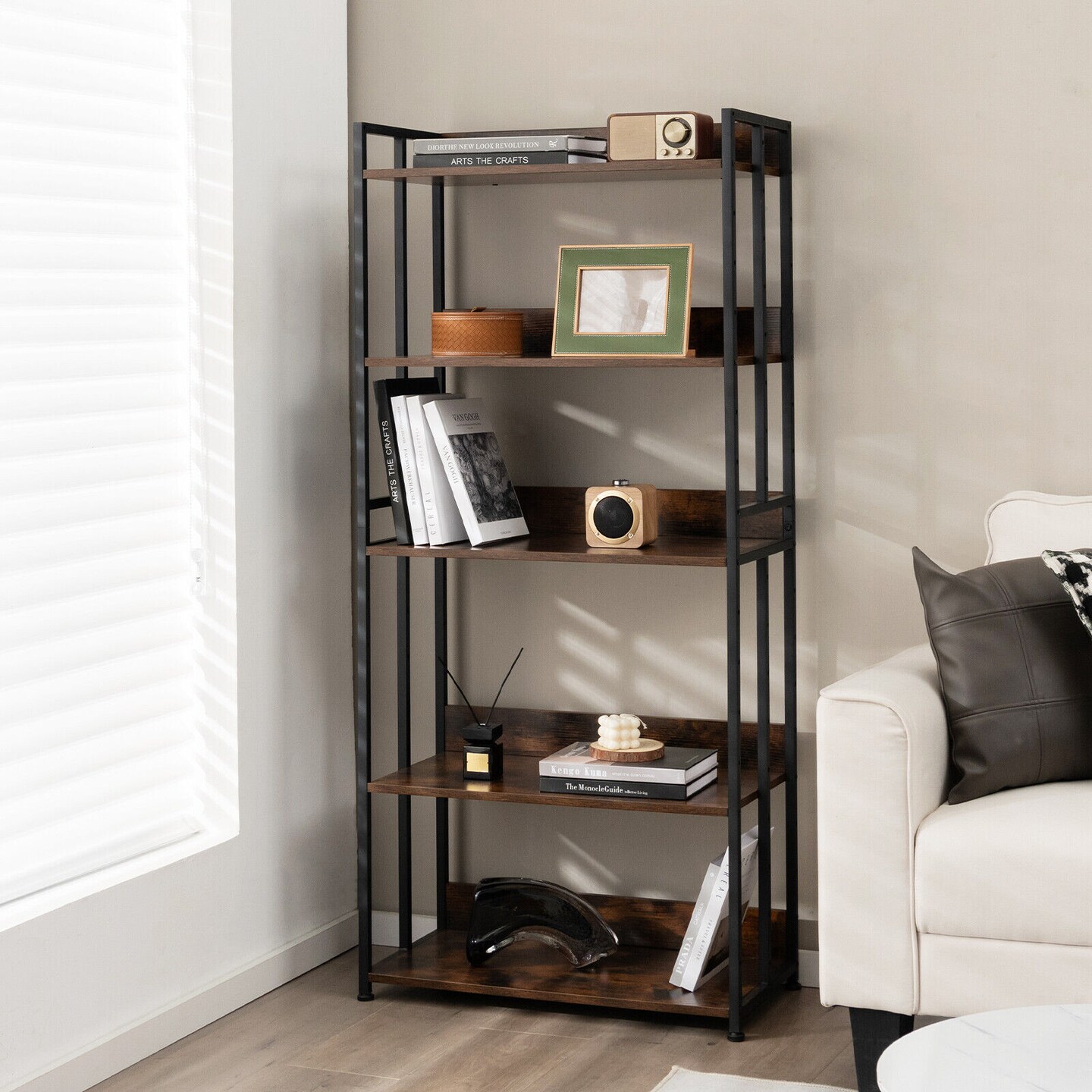 Industrial Bookshelf Storage Shelf Display Rack with Adjustable Shelves-5Tier
