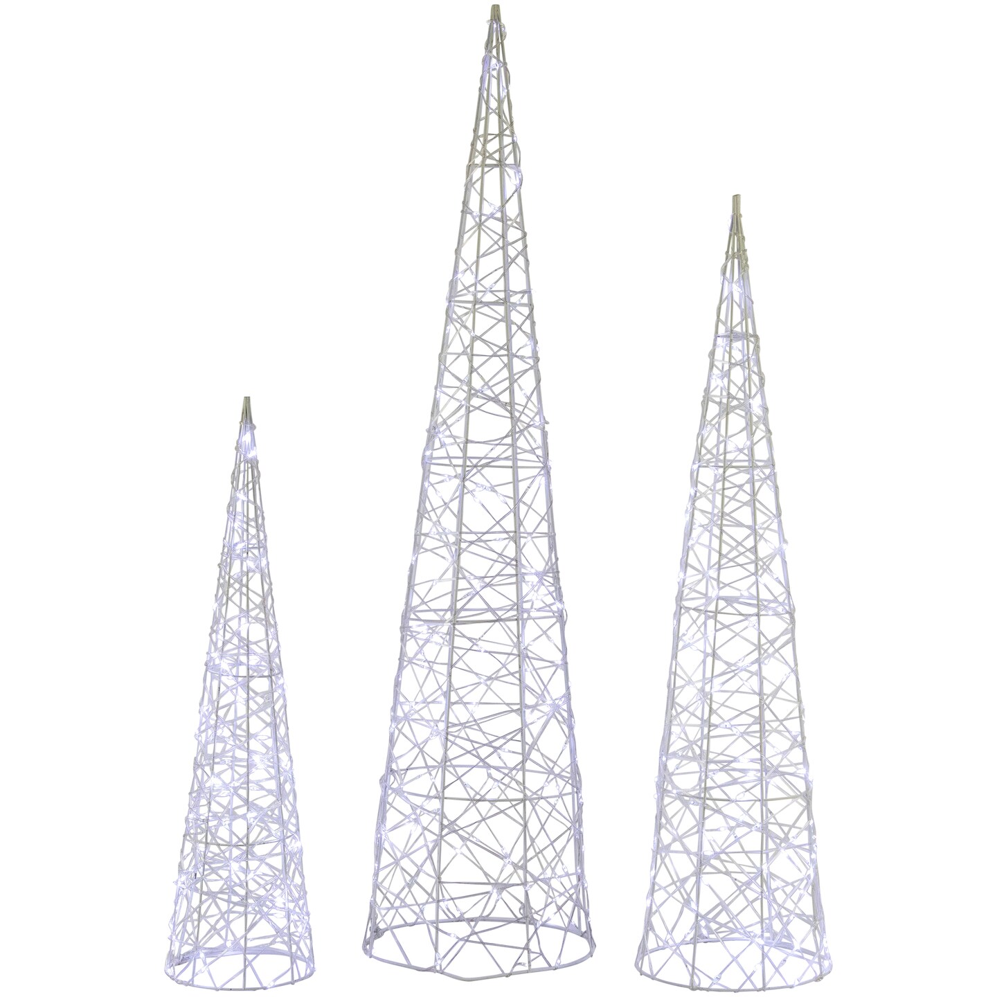 Northlight Set of 3 LED Lighted Twinkling Cone Trees Christmas Yard Decoration - Cool White Lights