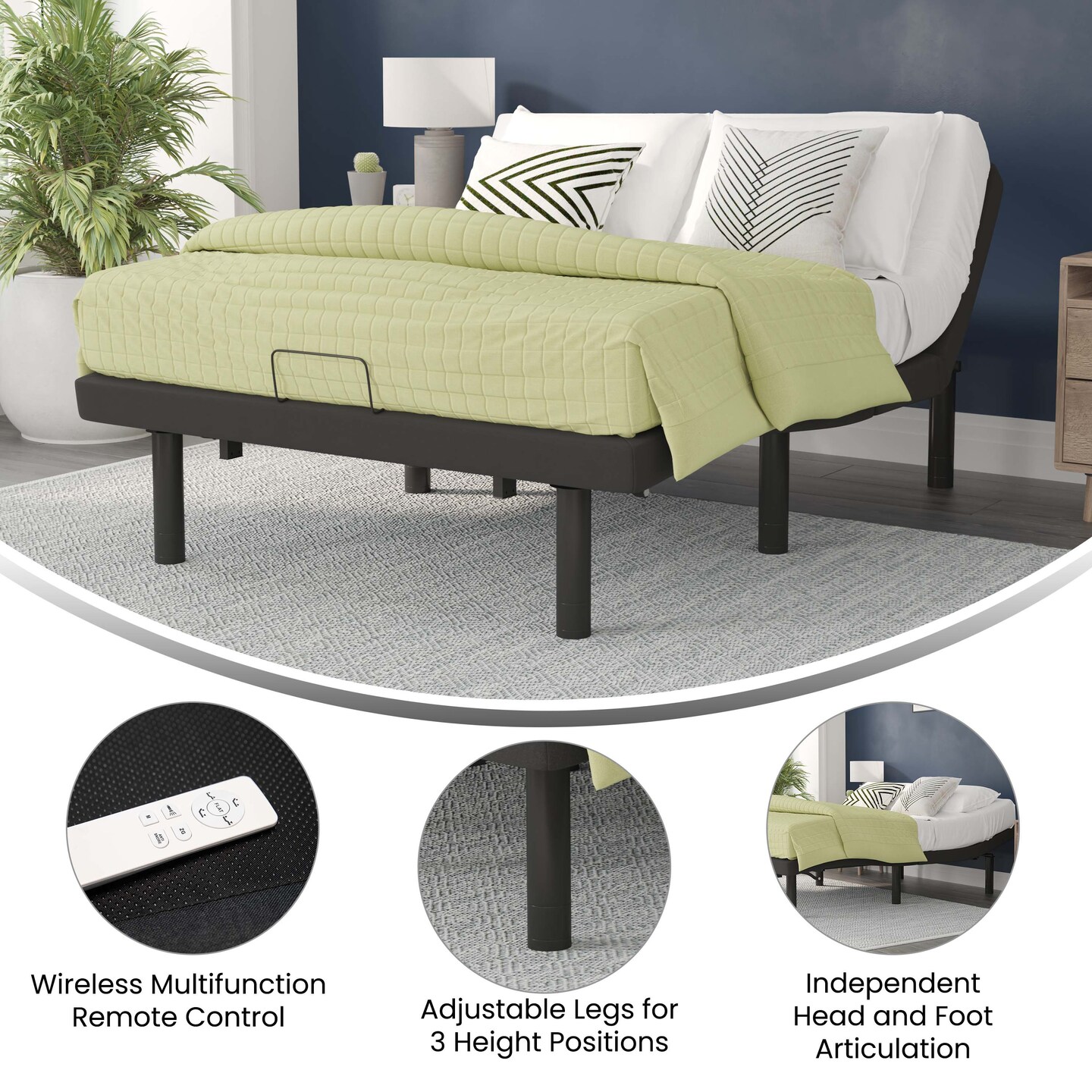 Merrick Lane Neptune Adjustable Bed Frame, Motorized Zero Gravity Adjustable Bed Frame W/ Customizable Dual Head &#x26; Foot Incline