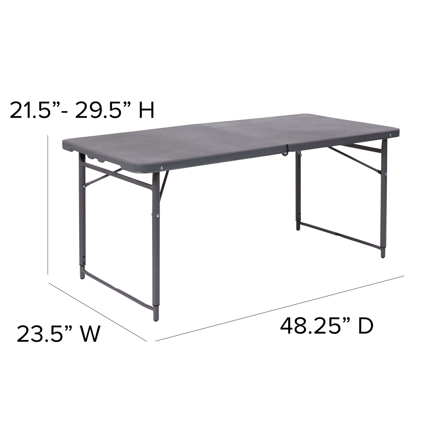 Emma and Oliver 4-Foot Height Adjustable Bi-Fold Dark Gray Plastic Folding Table with Handle