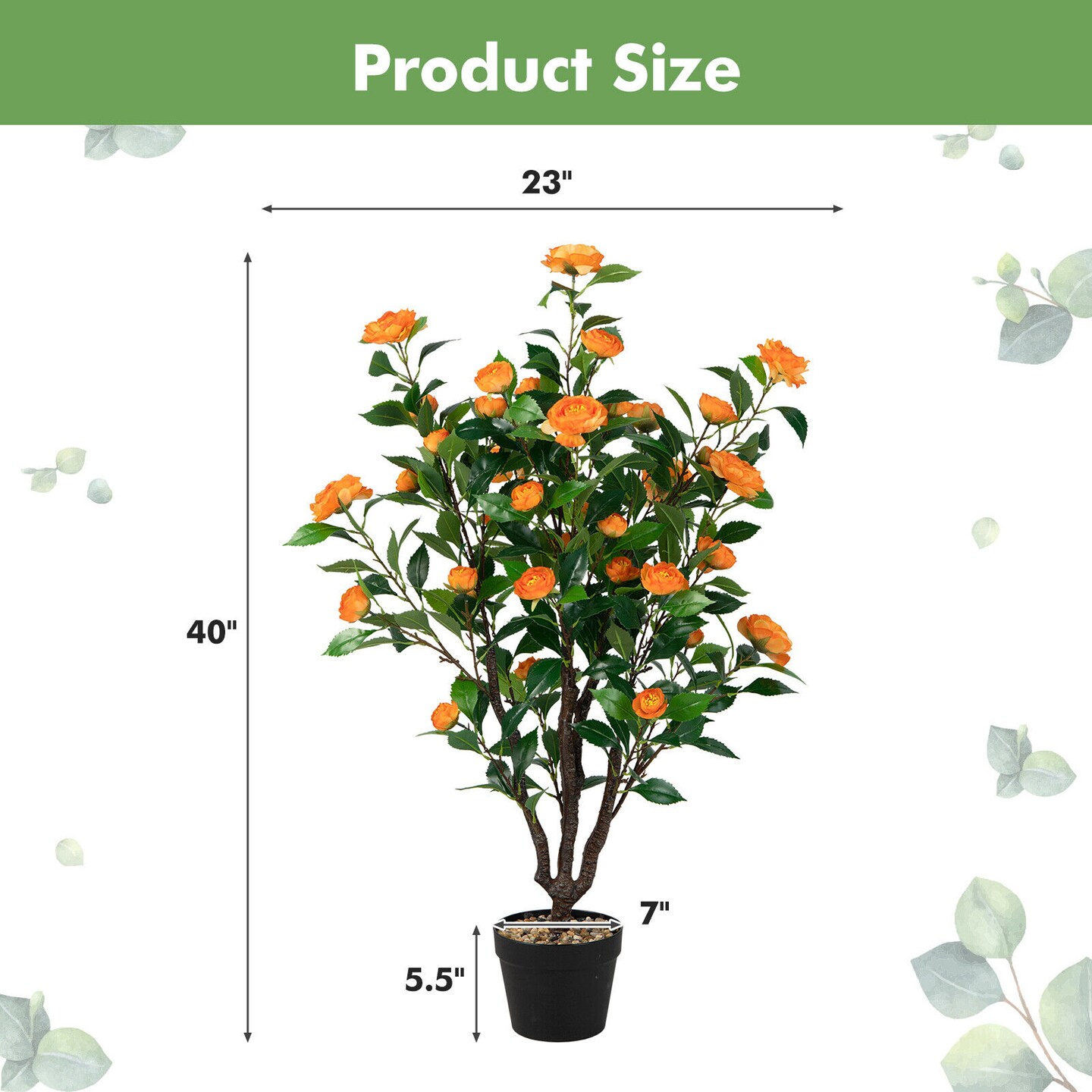 3.3ft Artificial Camellia Tree with Lush Blooms for Home and Office