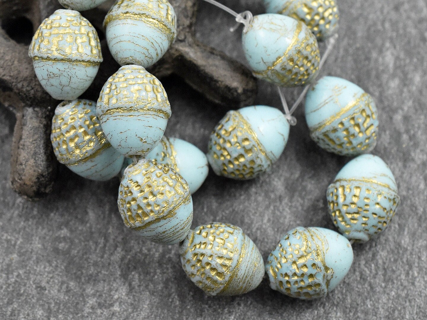 *8* 10x12mm Gold Washed Robins Egg Acorn Oval Beads