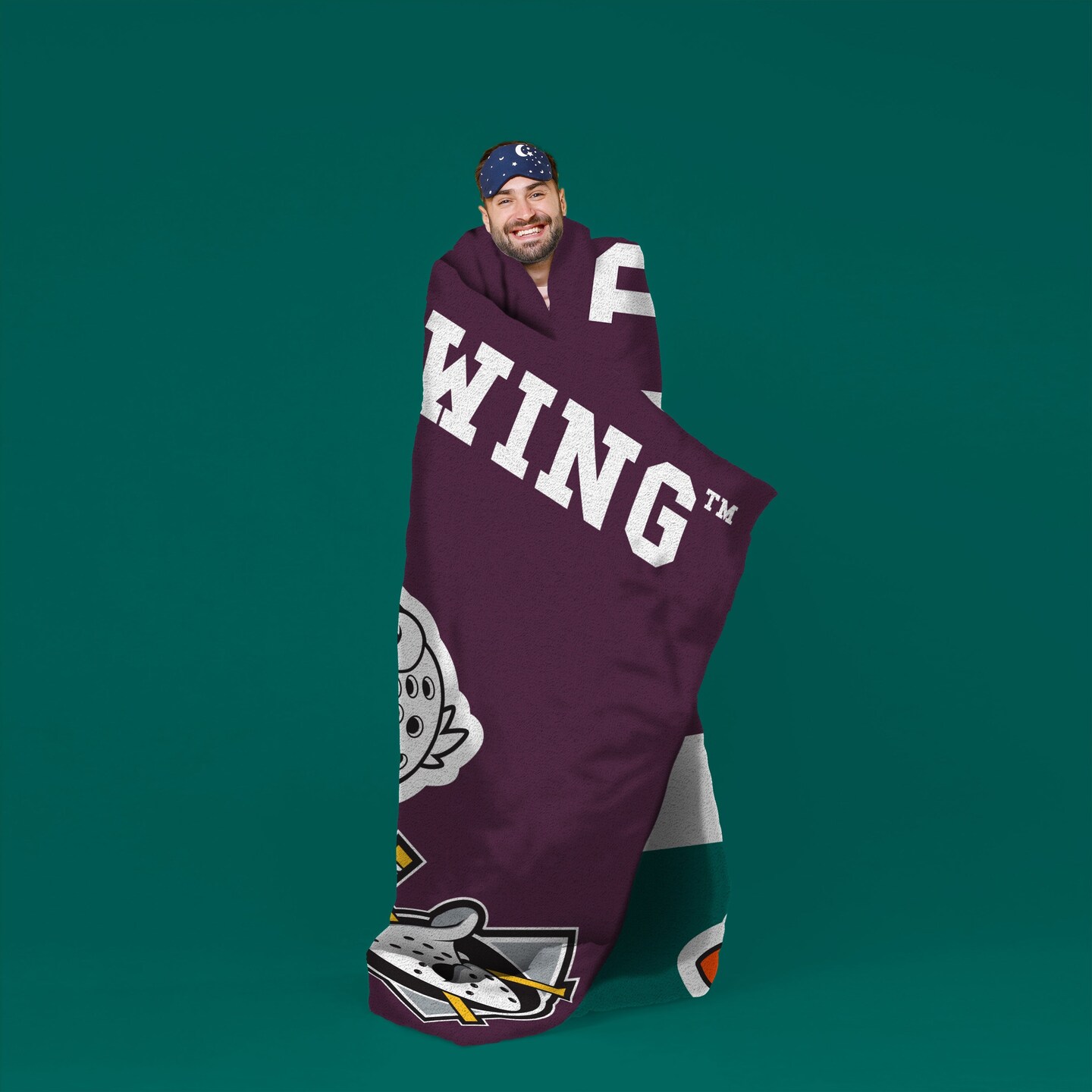 Sleep Squad Anaheim Ducks Wild Wing Mascot Throwback 60&#x201D; x 80&#x201D; Raschel Plush Hockey Blanket