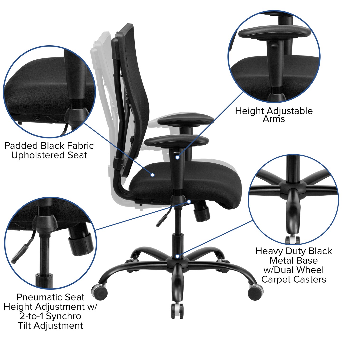 Emma and Oliver Big &#x26; Tall 400 lb. Rated Mesh Executive Swivel Ergonomic Office Chair with Adjustable Arms