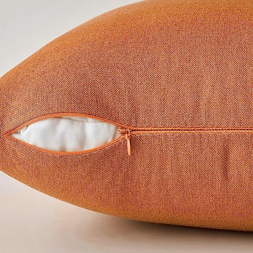 MIULEE Pack of 2 Fall Decorative Throw Pillow Covers Linen Burlap Square Solid Farmhouse Modern Concise Throw Cushion Case Pillowcase for Sofa Car Couch 18x18 Inch Burnt Orange