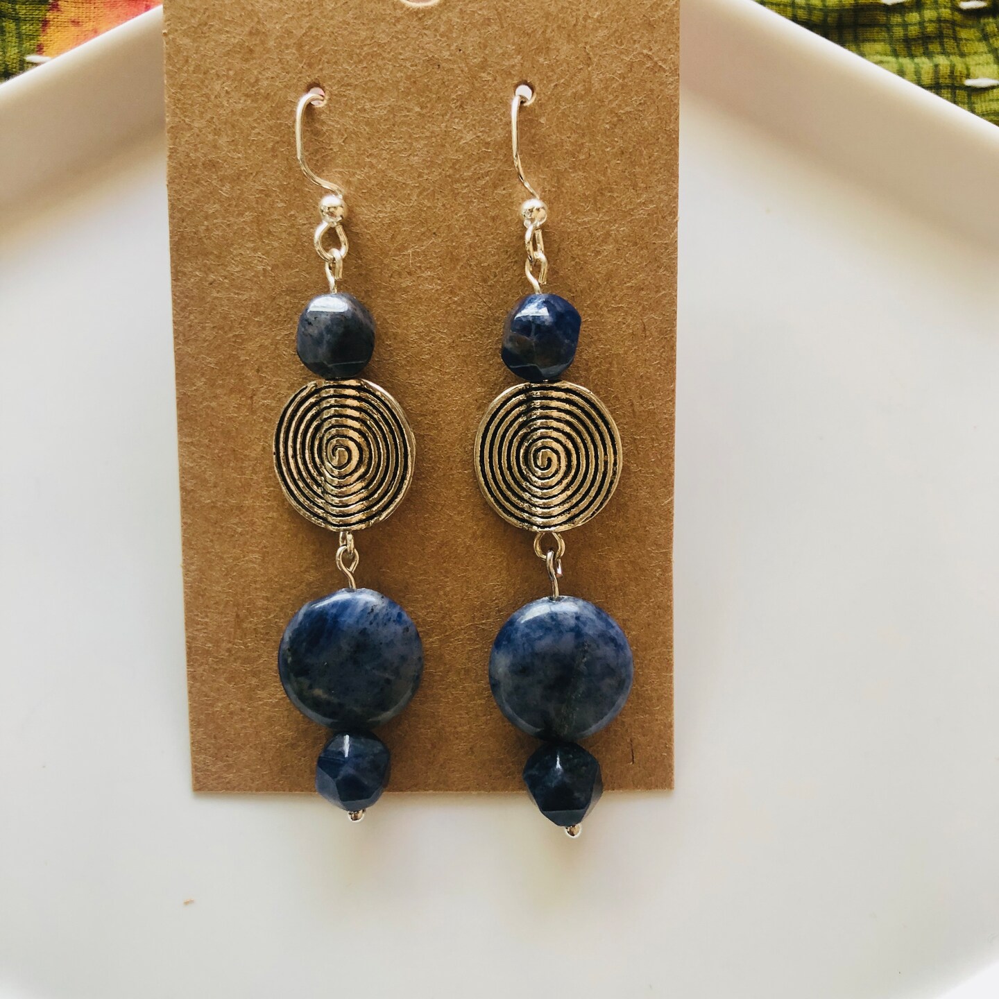 Large 2024 Crystal Blue Bohemian Statement Earrings, Sodalite Boho Earrings