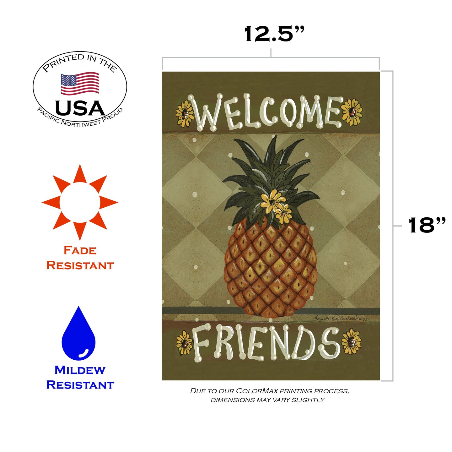 Welcome Friends Decorative Pineapple Double Sided Flag