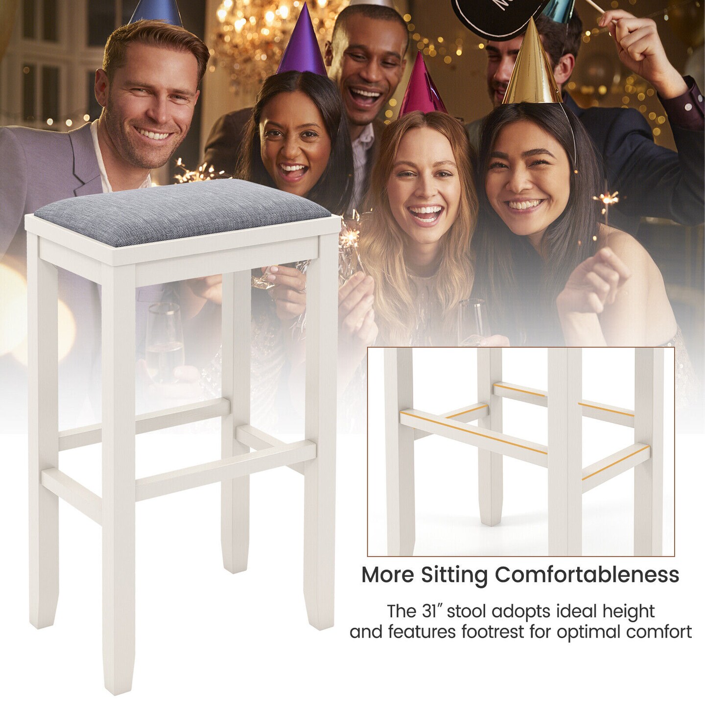 Rubber Wood Linen Bar Stools &#x2013; Backless, 265 lbs Capacity