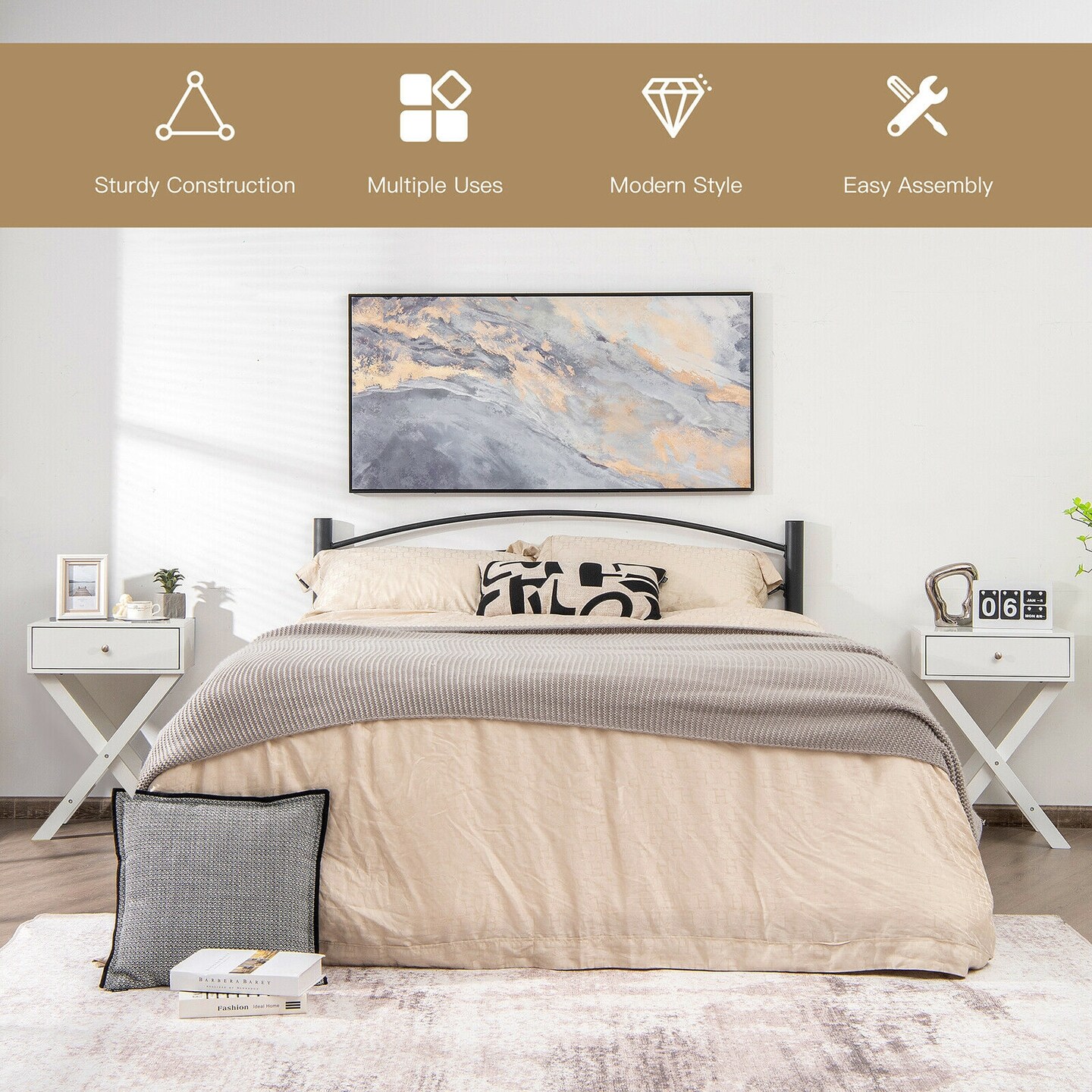 X Shaped Base Side Nightstand with 1 Drawer Perfect for Place to Plant and Photo Frame or Any Decorative Item