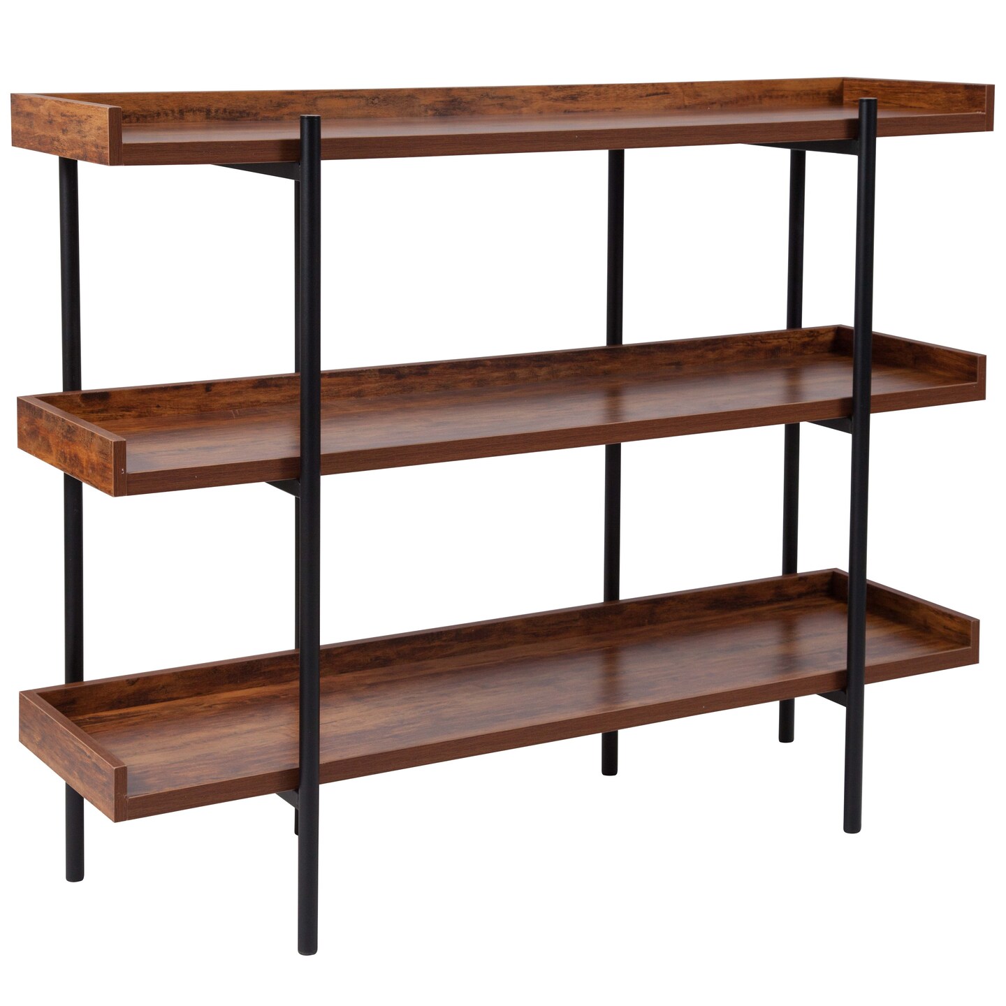 Merrick Lane Madison Industrial Style 3 Tiered Shelving Unit With Metal Frame and Raised Border - 35"H