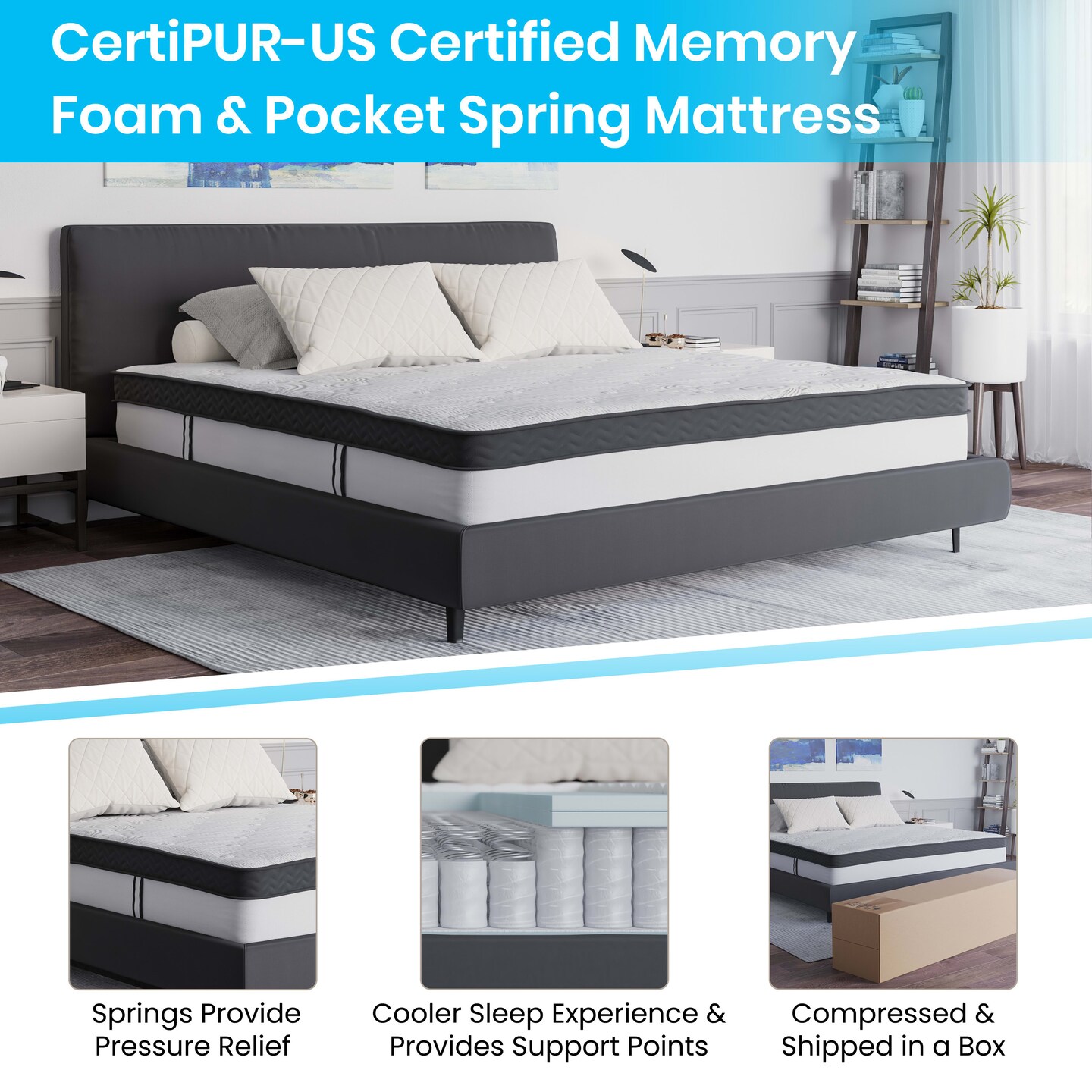 Merrick Lane Hulen 12 Inch Hybrid Pocket Spring &#x26; CertiPUR-US Certified Memory Foam Mattress