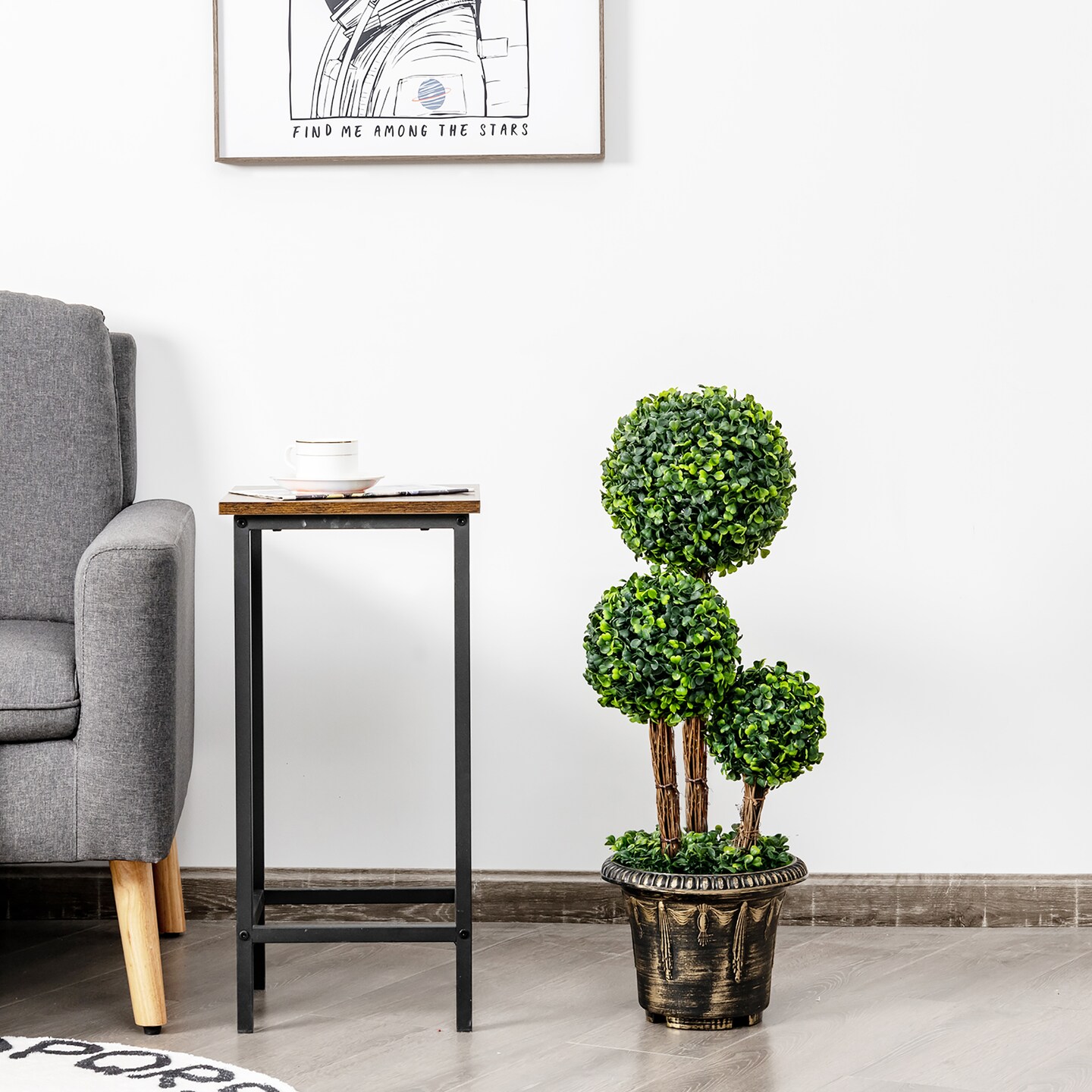 Costway 30'' Artificial Topiary Triple Ball Tree Indoor Outdoor UV Resistant