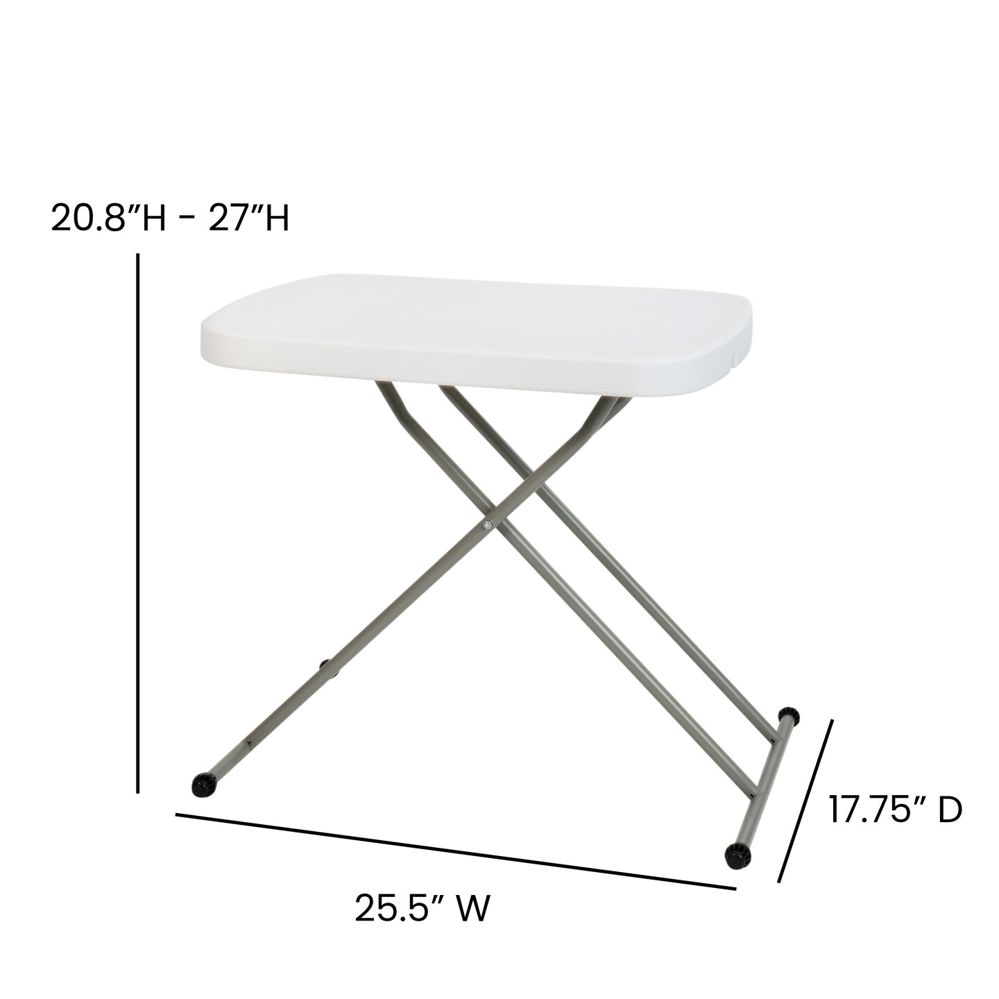 Emma and Oliver Height Adjustable Plastic Folding TV Tray/Laptop Table in Granite White