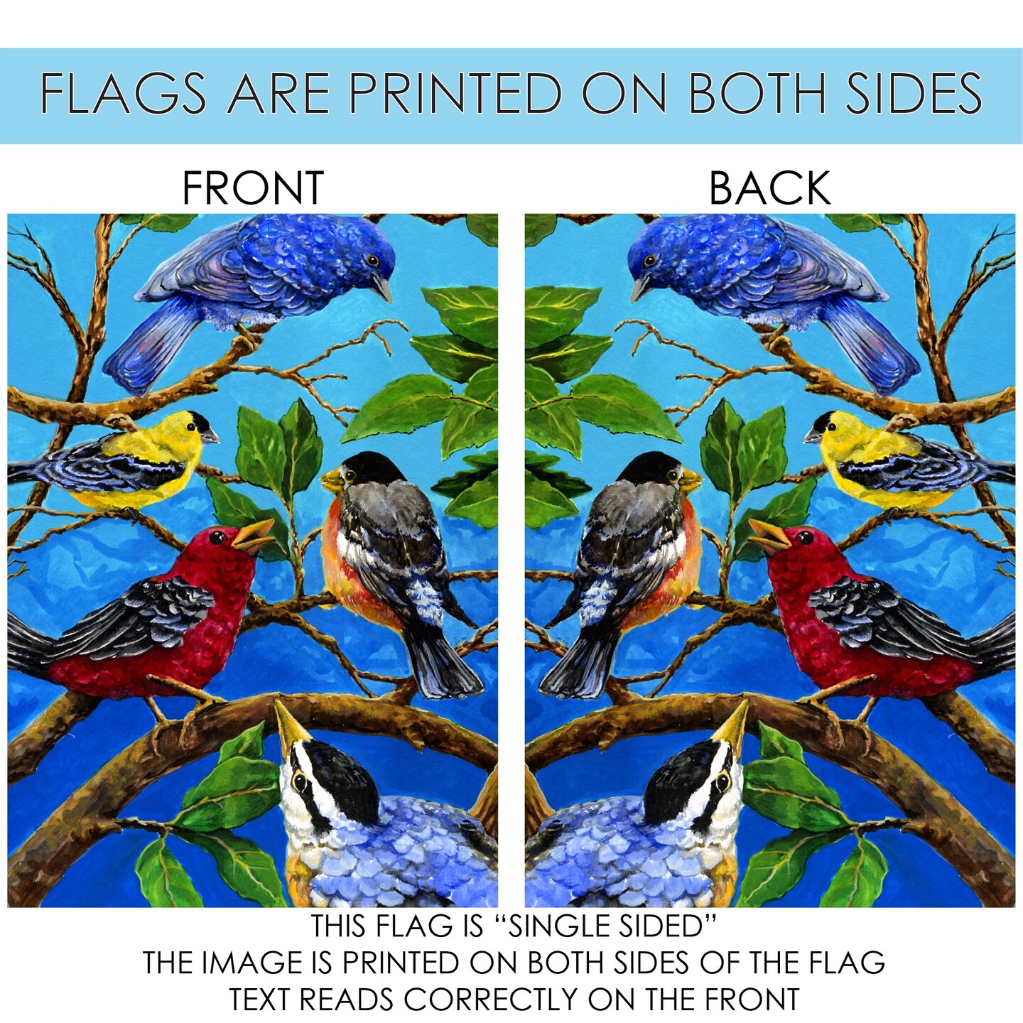Birds On Blue Decorative Bird Flag