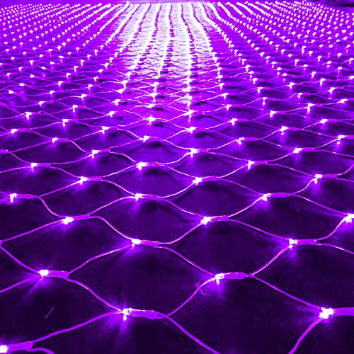 DAZZLE BRIGHT Halloween 360 LED Net Lights, 12FT x 5 FT Connectable String Lights with 8 Lighting Modes, Halloween Decorations for Party Carnival Supplies, Indoor Outdoor Yard Garden Decor (Purple)