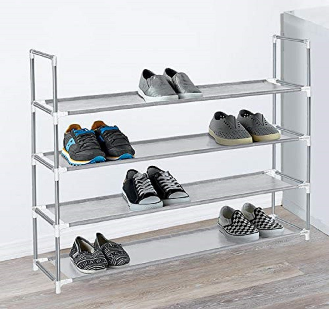 J&V Textiles Stackable Shoe Storage and Organizer Racks 4-Tier 6-Tier Over The Door or Stackable - Black