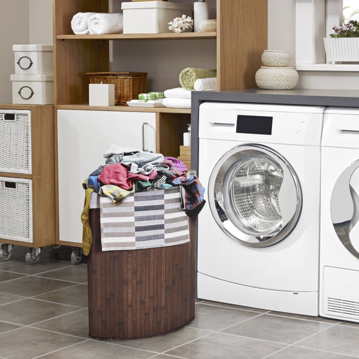 Corner Laundry Hamper Basket with Lid Removable Liner Wicker Black