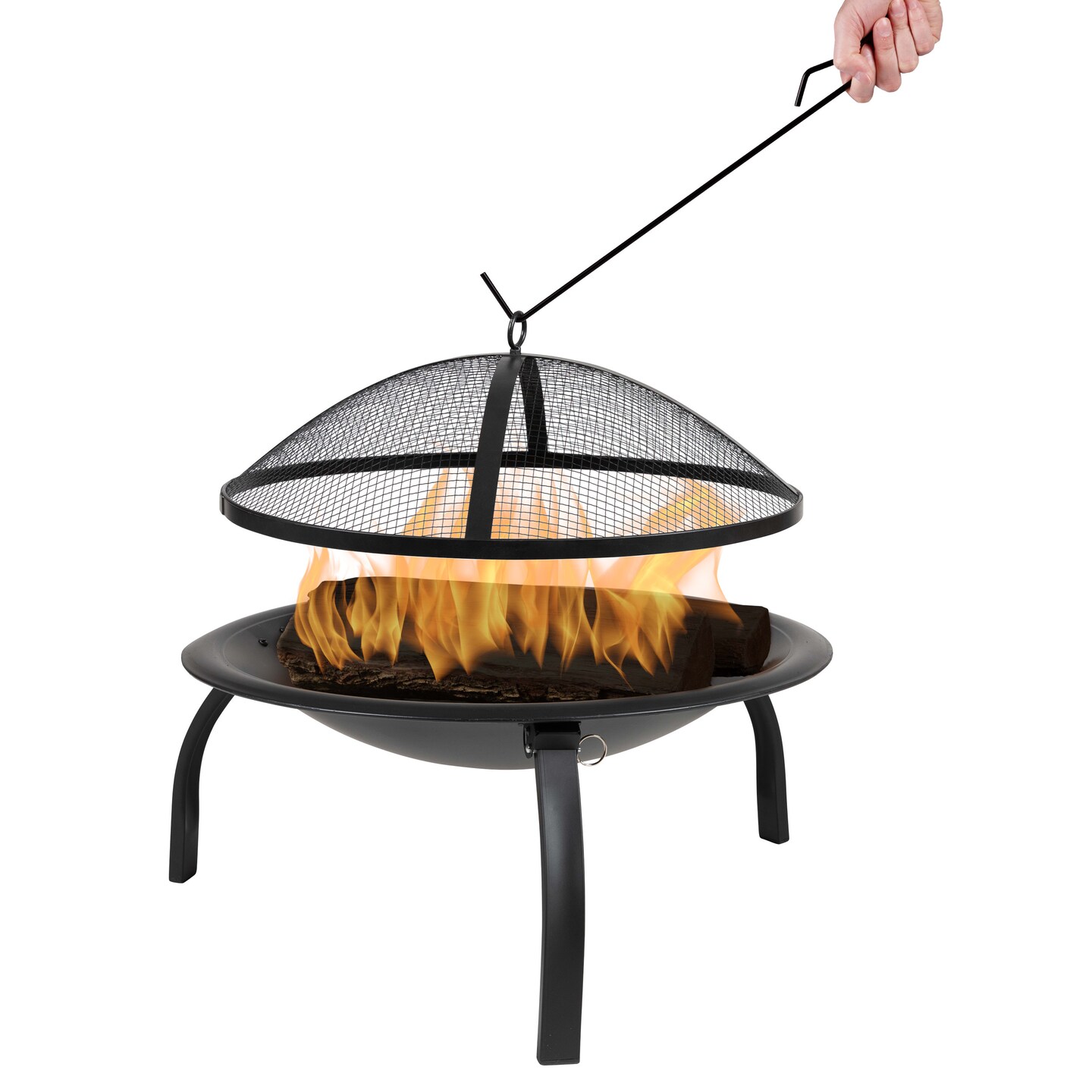 Merrick Lane Ewan Fire Pit 22.5" Iron Folding Wood Burning Outdoor Fire Pit For Patio, Backyard, Camping, Picnics With Spark Screen And Poker