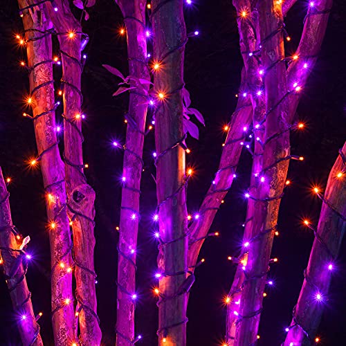 Halloween 300 LED String Lights, 100FT String Lights with 8 Lighting Modes, Halloween Decorations for Party Carnival Supplies, Outdoor Yard Garden Decor (Purple &#x26; Orange)