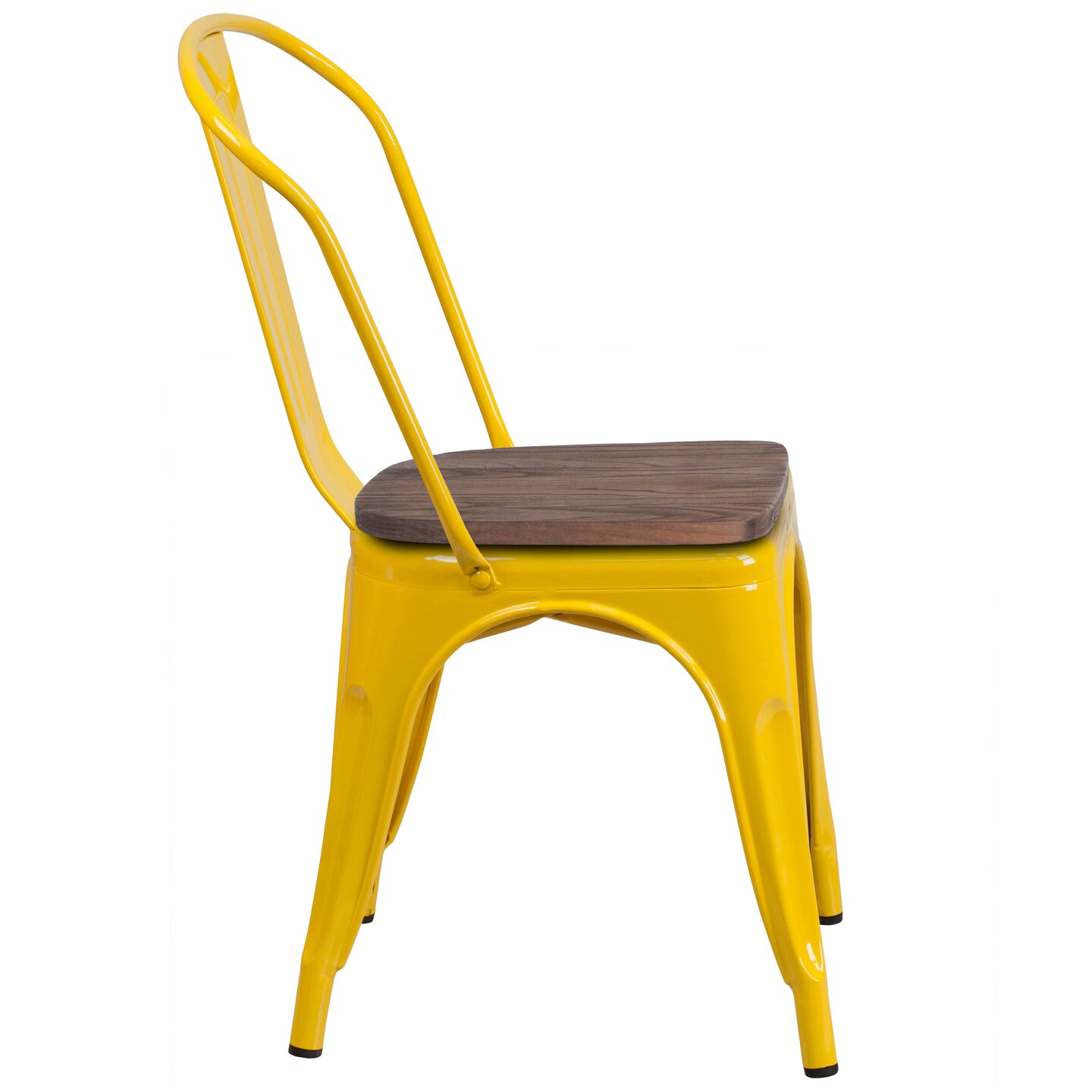 Merrick Lane Amsterdam Series Dining Chair - Blue Metal Frame - Textured Wooden Seat - Slatted, Curved Back