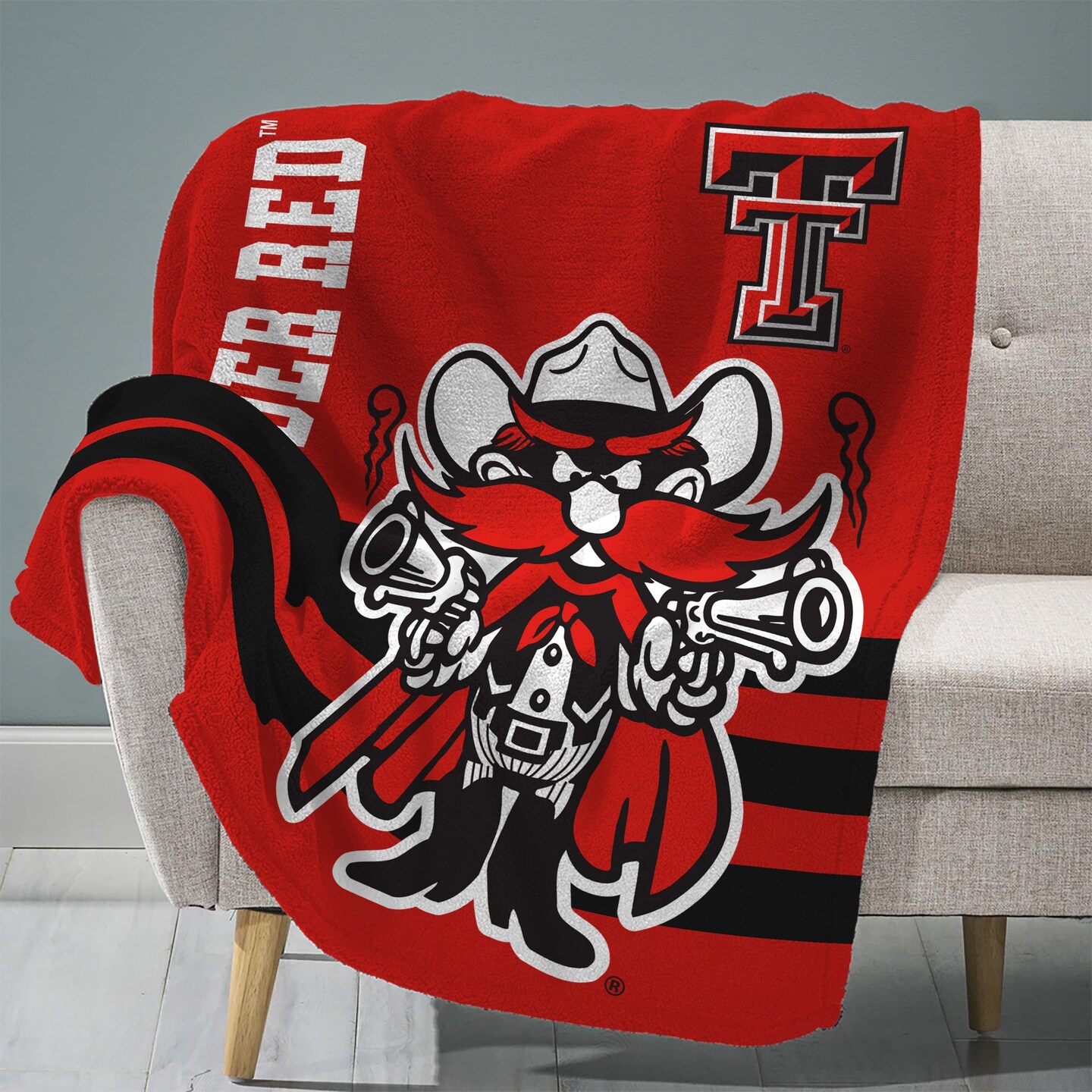 Sleep Squad Texas Tech Red Raiders Raider Red Mascot 60” x 80” Raschel Plush College Blanket