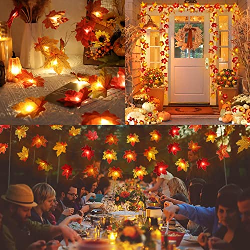 4 Pack Fall Decorations Maple Leaf Lights Garland, Total 40Ft 80LED Lights Battery Operated Fall Leaves Garland with Lights Wedding Autumn Harvest Lights String Home Indoor Outdoor Thanksgiving Decor