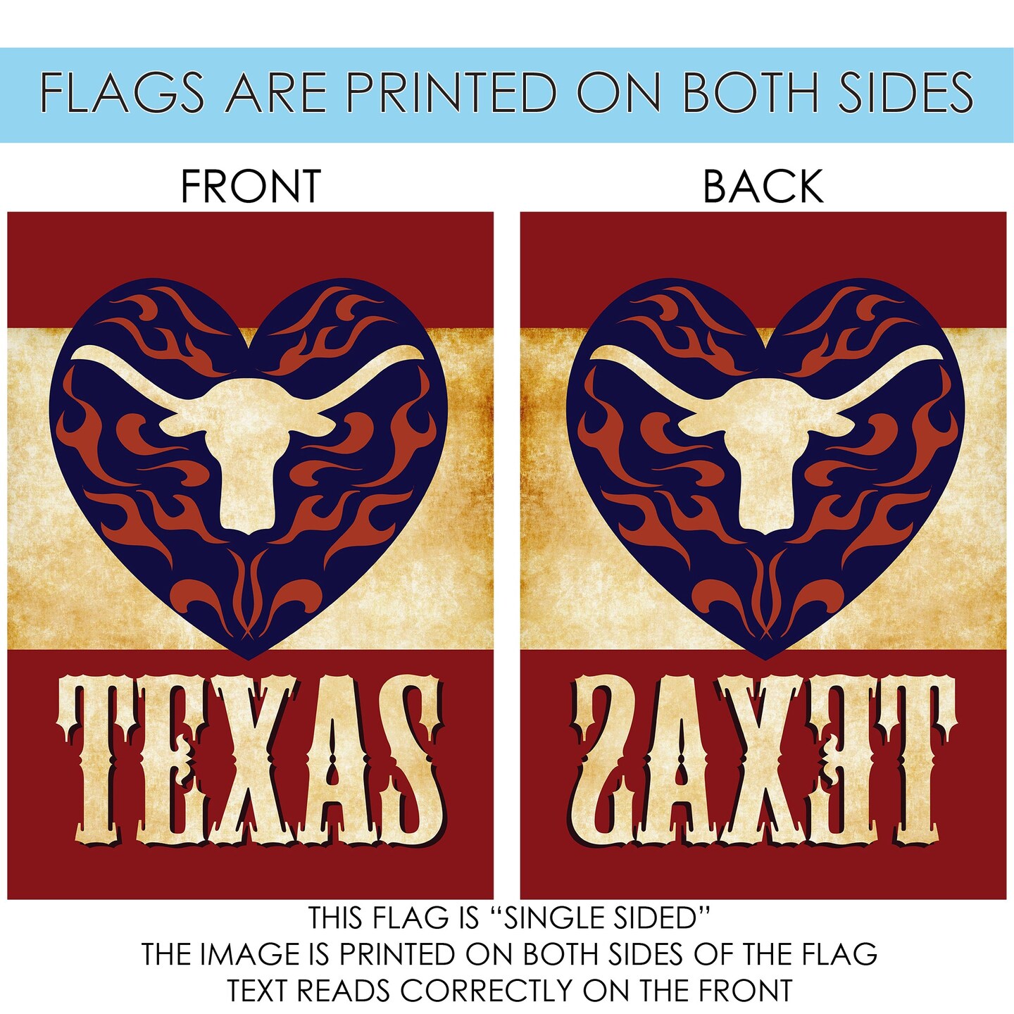 Texas Longhorn Heart Decorative Texas Flag