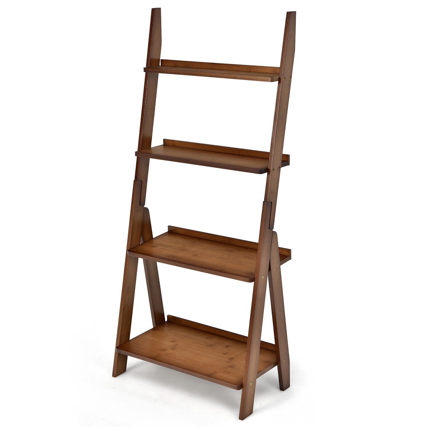 4-Tier Bamboo Ladder Shelf Bookcase for Study Room
