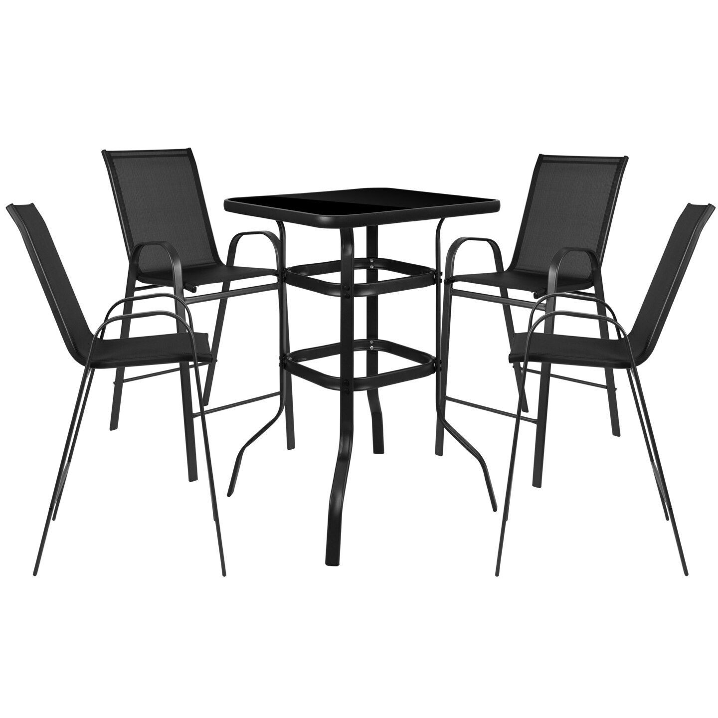 Emma and Oliver 5 Piece Outdoor Bar Height Set-Glass Patio Bar Table-All-Weather Barstools