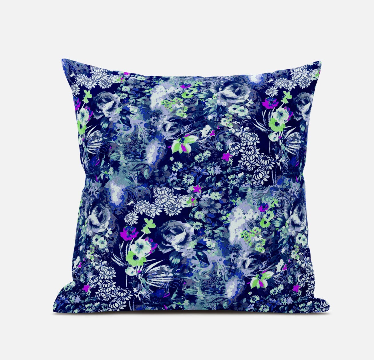 20&#x22; Purple Blue Springtime Zippered Suede Throw Pillow