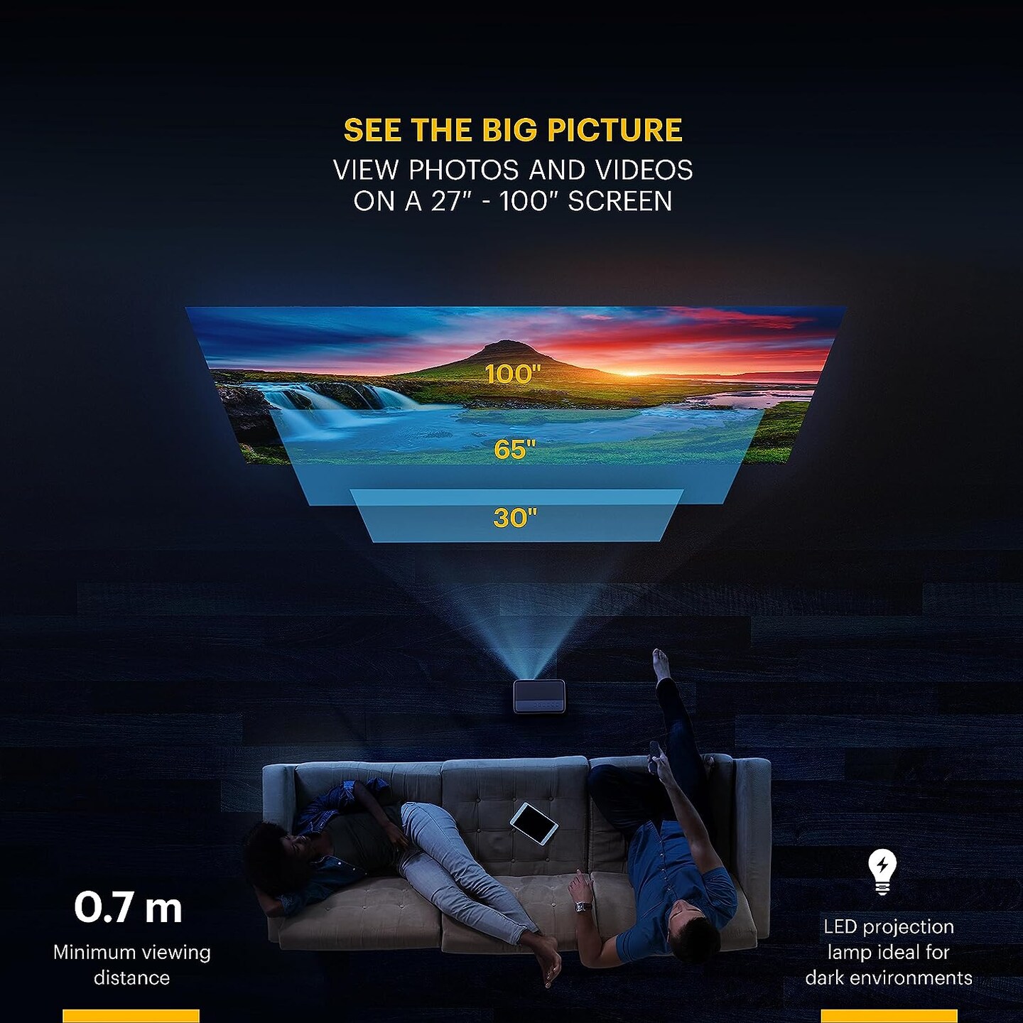 KODAK FLIK X1 Mini Pico Projector, Compact 100" Mini Projector with Remote Control & Speakers