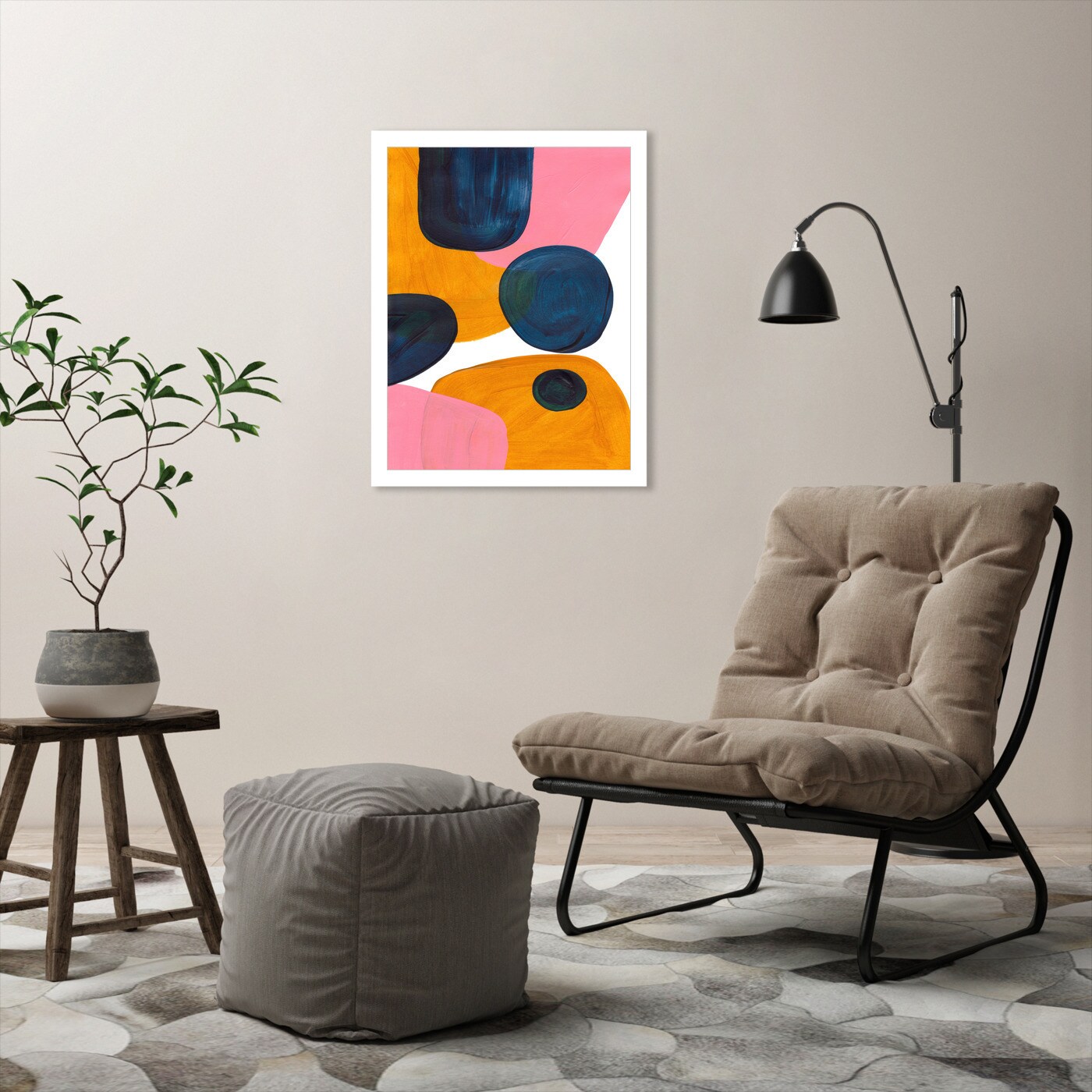 Navy Pink Yellow Ochre Bubbles by Ejaaz Haniff Frame  - Americanflat