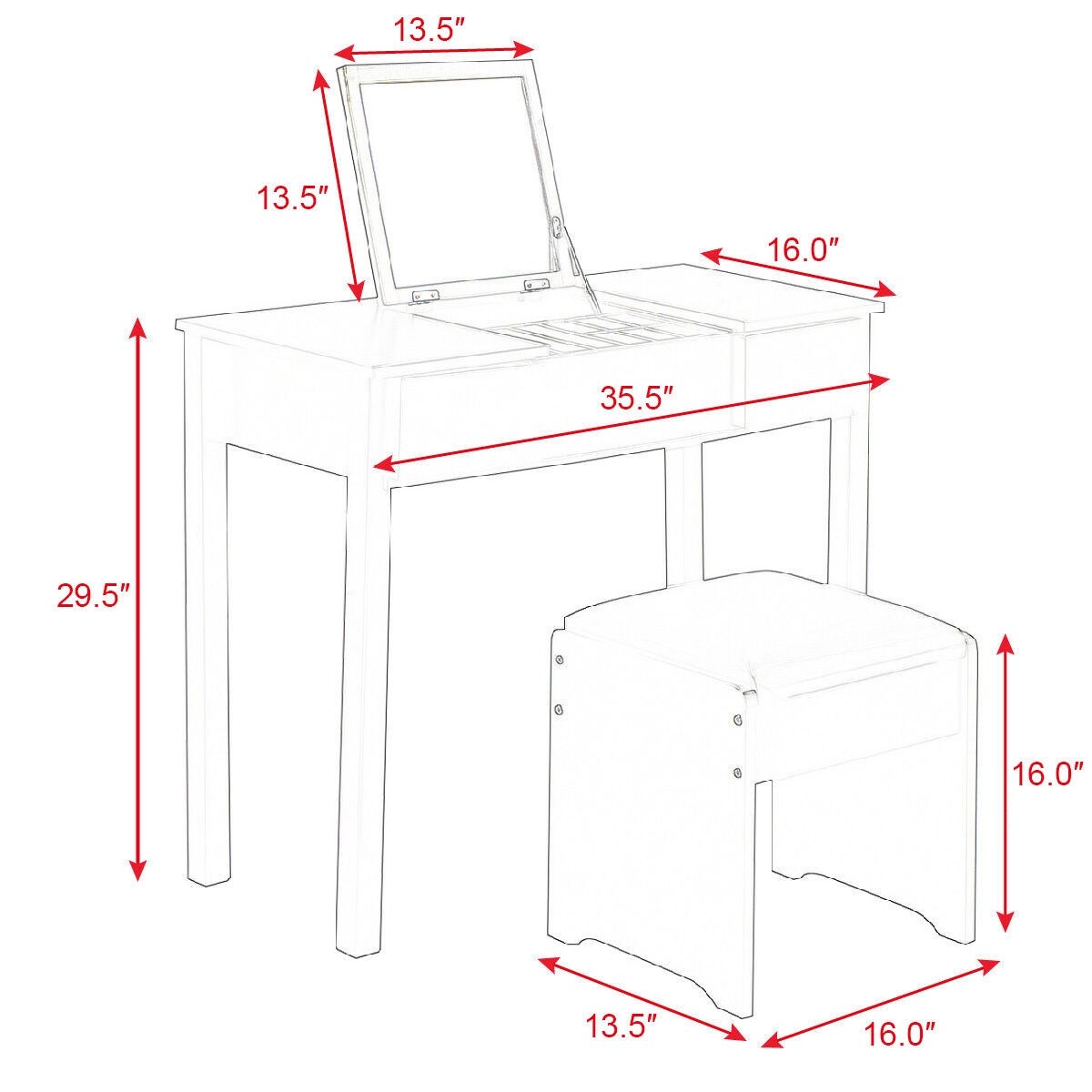 Vanity Makeup Dressing Table Set with Flip Top Mirror and Cushioned Stool