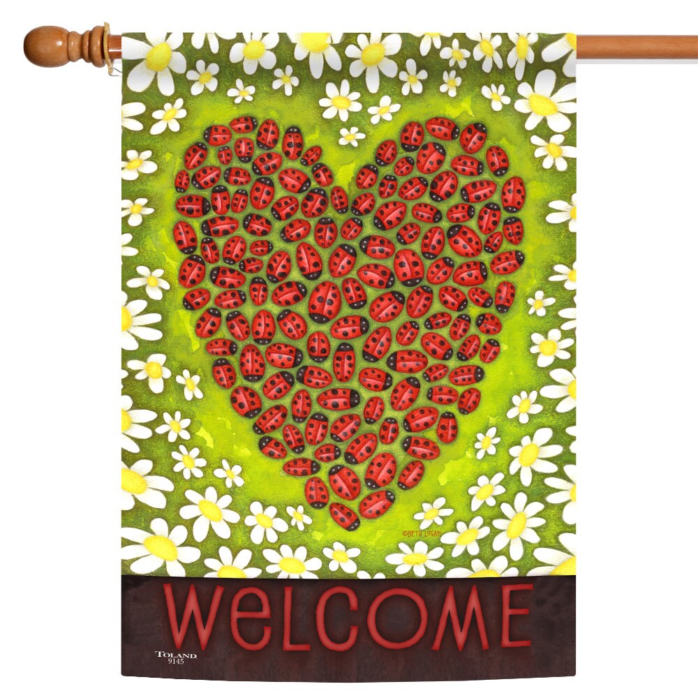 Ladybug Heart Decorative Valentine Double Sided Flag